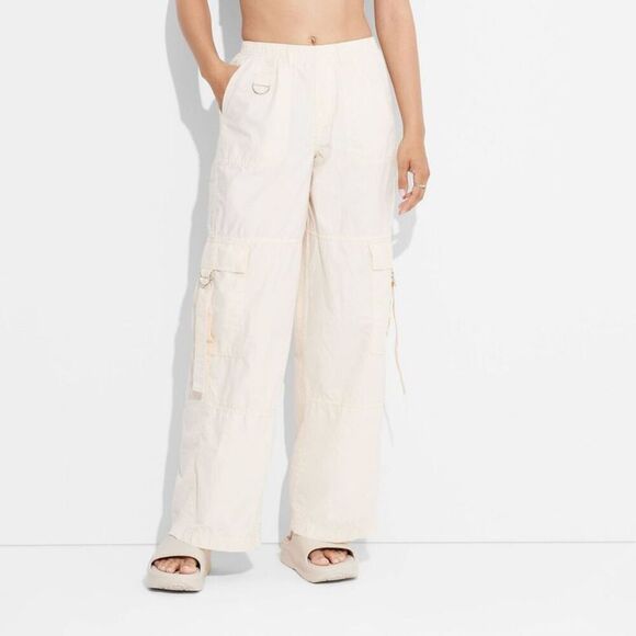 Wild Fable - Women's Mid-Rise Wide Leg Cargo Pants - Wild Fable Off-White - Picture 2 of 3